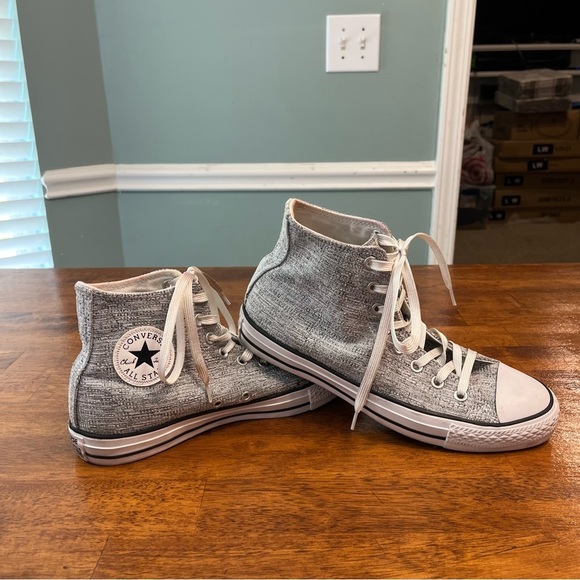 Converse All-Star Chuck Taylor silver woven metallic high top sneakers size 10 - Picture 1 of 10